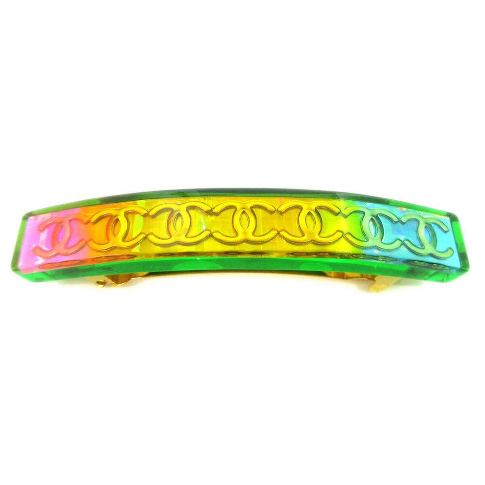 CHANEL CC Logos Hair Clip Hairpin Barrette Rainbow